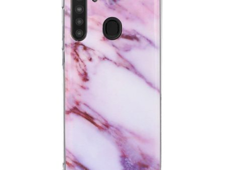 Samsung Galaxy A21 Fleksibel Plastik Cover m. Marble Print - Lilla Marmor Fashion