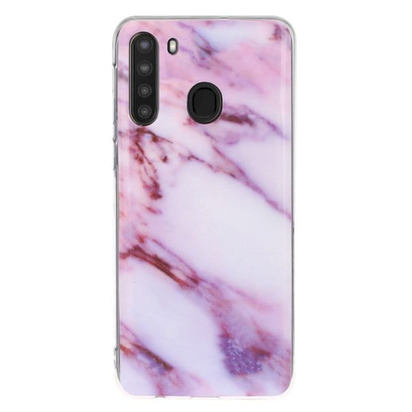 Samsung Galaxy A21 Fleksibel Plastik Cover m. Marble Print - Lilla Marmor Fashion