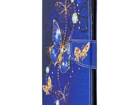 Huawei Honor 9X Lite Læder Cover m. Pung - Guld & Blå sommerfugle For Discount