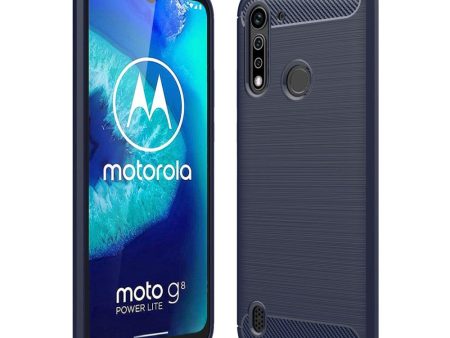 Motorola Moto G8 Power Lite Brushed Carbon Fibre Fleksibelt Plast Cover - Mørkeblå For Cheap