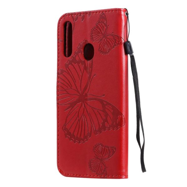 Samsung Galaxy A20s Læder Cover m. Pung Sommerfugl - Rød Sale