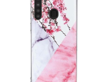 Samsung Galaxy A21 Fleksibel Plastik Cover m. Marble Print - Lyserød Marmor   Blomster Sale