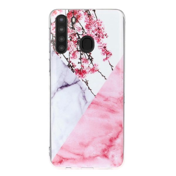 Samsung Galaxy A21 Fleksibel Plastik Cover m. Marble Print - Lyserød Marmor   Blomster Sale