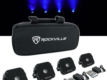 Rockville 4 PACK MINI RF1 V2 Black RGBWA+UV DJ Par Wash Up Lights+Bag+RF Remote For Discount