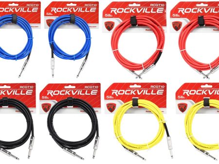 8 Rockville 10   1 4  TS-1 4   TS Guitar Instrument Cable (4 Colors x2 of each) Cheap