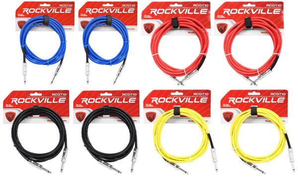 8 Rockville 10   1 4  TS-1 4   TS Guitar Instrument Cable (4 Colors x2 of each) Cheap