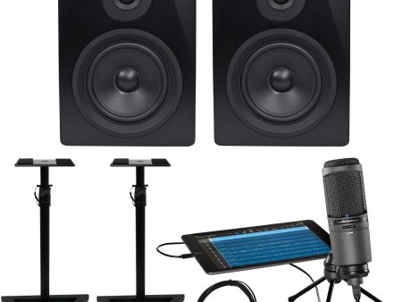 Audio Technica AT2020USBi Condenser USB Recording Microphone+(2) Monitors+Stands on Sale