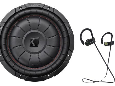 Kicker 43CVT104 COMPVT 800w 10  4-Ohm SVC Slim Shallow Car Subwoofer Sub+Earbuds For Sale