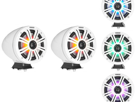 2 KICKER KMFC65 6.5  195w White Marine LED Speakers+Surface Mount Pods 46KMFC65W For Cheap