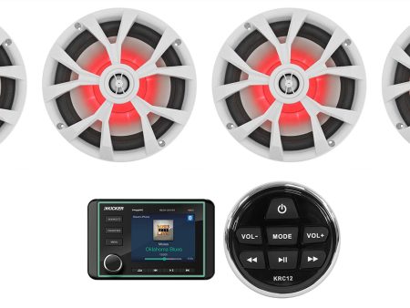 KICKER KMC5 Marine Digital Media Bluetooth Receiver+Remote+(4) White 8  Speakers Discount