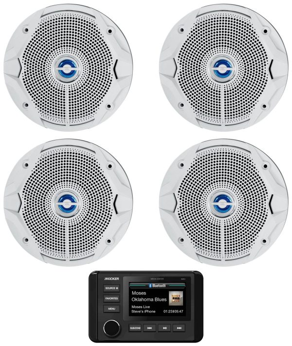 KICKER KMC4 2-Zone Marine Digital Media Bluetooth Receiver+(4) JBL 6.5  Speakers Fashion