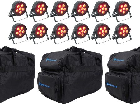 (12) Chauvet DJ SLIMPAR T6 BT RGB LED Wash Par Up-Lights w Bluetooth+Carry Bags Hot on Sale