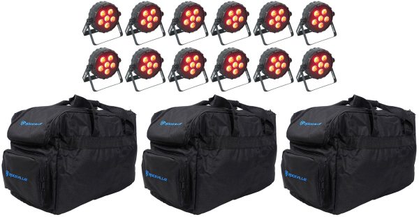 (12) Chauvet DJ SLIMPAR T6 BT RGB LED Wash Par Up-Lights w Bluetooth+Carry Bags Hot on Sale