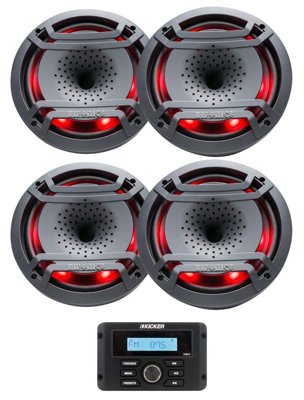 Kicker 46KMC3 Marine Bluetooth USB Gauge Receiver+(4) Hifonics 8  Speakers Online