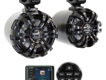 KICKER KMC5 Marine Bluetooth Receiver+Remote+(2) 6.5  Black Tower Speakers Fashion