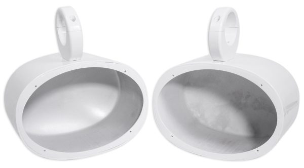 Pair of Rockville MAC69W 6x9 White Aluminum Wakeboard Tower Speaker Pod Enclosures For Sale