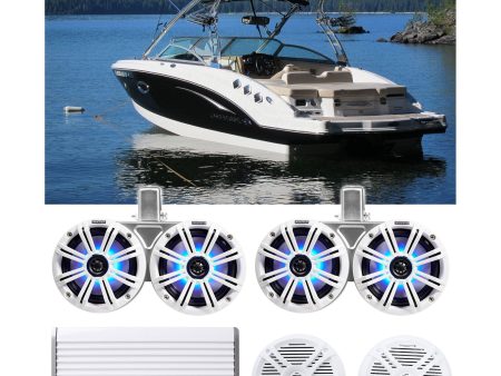 2) KICKER 45KMTDC65W Dual 6.5  LED Wakeboard Tower+(2) Marine Speakers+Amplifier Fashion