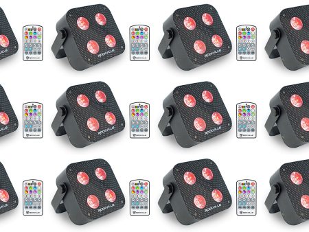 (12) Rockville MINI RF4 V2 Black DJ Party Wash Lights+RF Remote+APP+Wireless DMX Supply