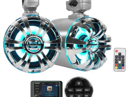 KICKER KMC5 Marine Bluetooth Receiver+Remote+(2) 6.5  Chrome LED Tower Speakers For Cheap