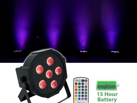 Rockville BATTERY PAR 6RF Rechargeable RGBWA+UV Wireless DMX LED Light+RF Remote Sale