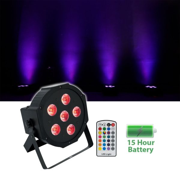 Rockville BATTERY PAR 6RF Rechargeable RGBWA+UV Wireless DMX LED Light+RF Remote Sale