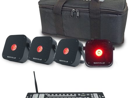 Rockville 4 PACK MINI RF1 V3 Black Rechargable RF DJ Wash Lights+Bag+Controller For Cheap