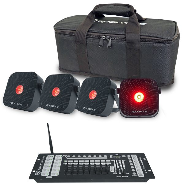 Rockville 4 PACK MINI RF1 V3 Black Rechargable RF DJ Wash Lights+Bag+Controller For Cheap