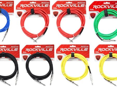 10 Rockville 10  1 4  TS-1 4   TS Guitar Instrument Cable (5 Colors x2 of each) Cheap