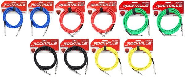 10 Rockville 10  1 4  TS-1 4   TS Guitar Instrument Cable (5 Colors x2 of each) Cheap