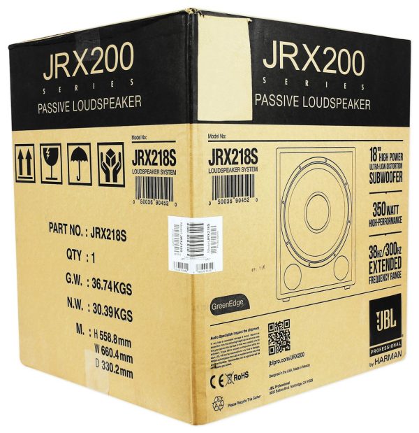 JBL Pro JRX218S 1,400 Watt 18  Inch Compact Passive Subwoofer DJ Sub For Sale