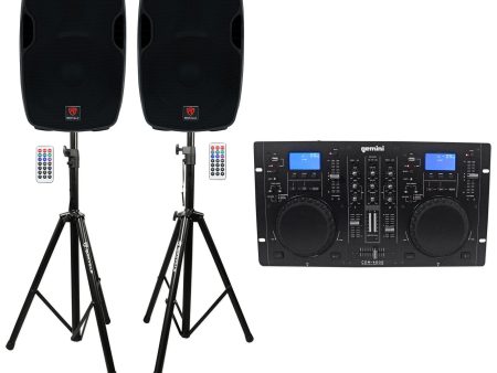 Gemini CDM-4000 2-Ch Dual DJ Mixer Controller+(2) 15  Powered Speakers+Stands Fashion