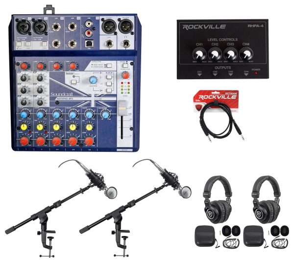 (2) Person Podcasting Podcast Bundle w Soundcraft Mixer+Headphones+Mic+Boom Arm Discount