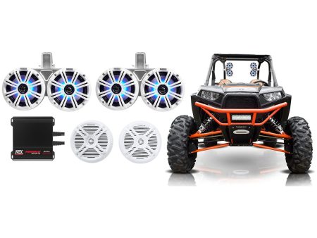 2) KICKER 45KMTDC65W Dual 6.5  LED Tower+(2) Marine Speakers+Amp For RZR ATV UTV Online Sale