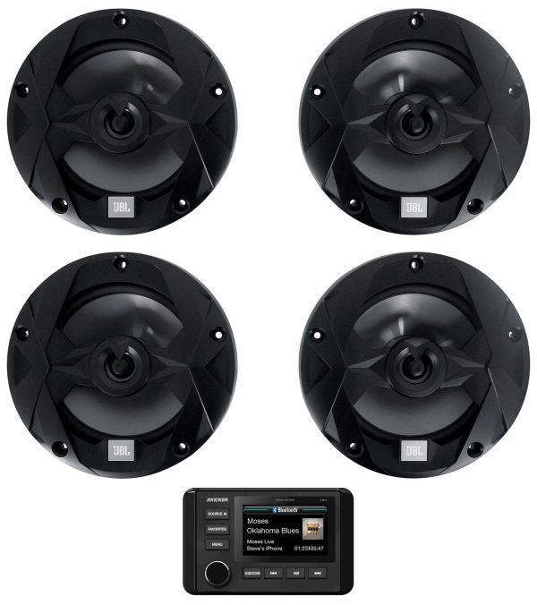 KICKER KMC4 2-Zone Marine Bluetooth Receiver+(4) Black JBL 6.5  75w RMS Speakers on Sale