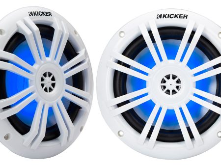 (2) Kicker 49KM604WL KM60 6.5  50w Marine Boat Speakers White w Blue LED KM604WL Supply