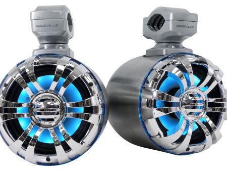 2) Rockville WB50KLS SILVER 5.25  250w Metal Marine Wakeboard LED Tower Speakers Hot on Sale