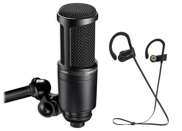 Audio Technica AT2020 Studio Recording Microphone-Cardioid Condenser Mic+Earbuds Online Sale