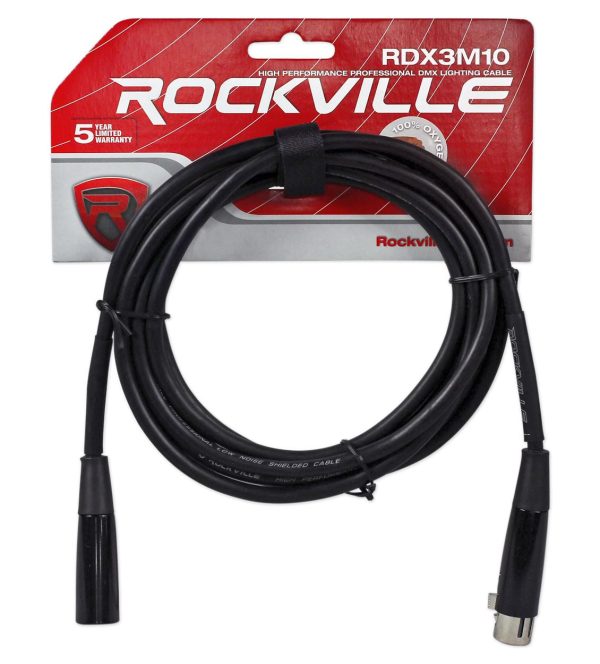 Rockville RDX3M10 10 Foot 3 Pin DMX Lighting Cable 100% OFC Copper Female 2 Male For Cheap