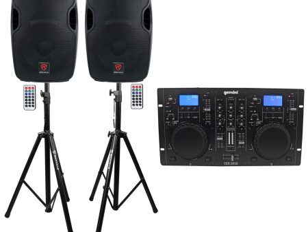 Gemini CDM-4000 2-Ch Dual DJ Mixer Media System+Pair 12  Active Speakers+Stands For Discount