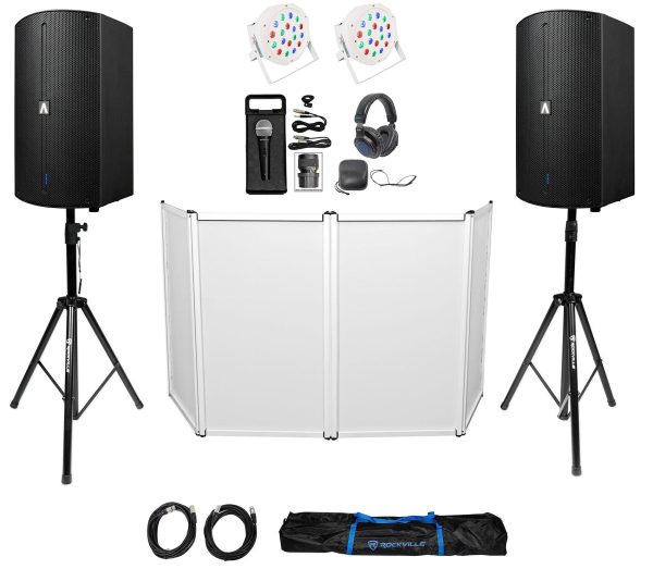 DJ Package w Avante Audio A15X 15  Speakers+Stands+Mic+Headphones+Facade+Lights Sale