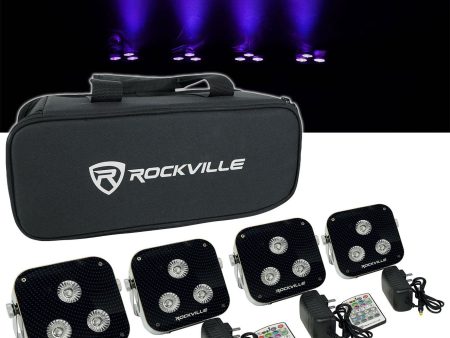 Rockville 4 PACK MINI RF3 Bright DJ Par Up Lights+Bag+RF Remotes+Wireless DMX Discount