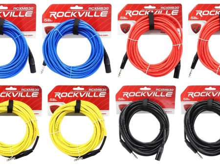 8 Rockville 30  Male REAN XLR to 1 4   TRS Cable (4 Colors x 2 of Each) Discount