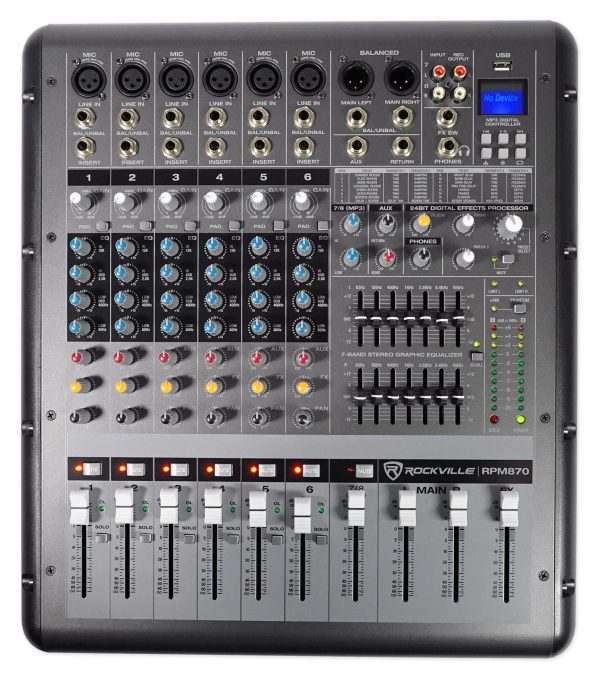 Rockville RPM870 8 Channel 6000w Powered Mixer w  USB, Effects, 8 XDR2 Mic Pres Discount