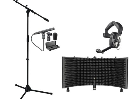 Audio Technica Broadcast Microphone+Beyerdynamic Black Headset+Stand+Foam Shield Online now