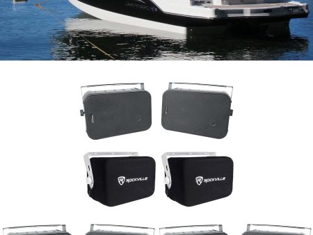 (6) Rockville HP65S 6.5  Black Marine Box Speakers w  Swivel Brackets+Covers For Boats Discount