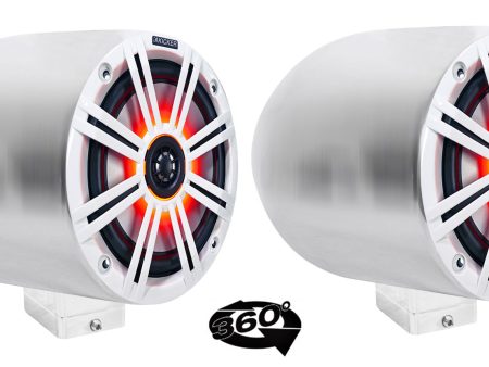 (2) kicker KM65 6.5  LED 360° Degree Swivel Chrome Surface Mount Boat Speakers Hot on Sale