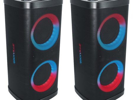 (2) Rockville BASS PARTY 65 V2 Rechargeable LED Wireless Link Bluetooth Speakers For Cheap