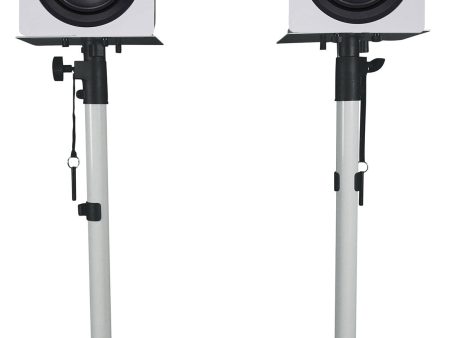 (2) Rockville APM5W 5.25  250w Powered Studio Monitors+White Adjustable Stands Hot on Sale