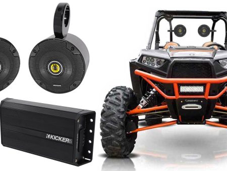 2 Kicker 5.25  Tower Speakers+2-Ch. Kicker Amp for Polaris JEEP ATV UTV RZR CART Discount