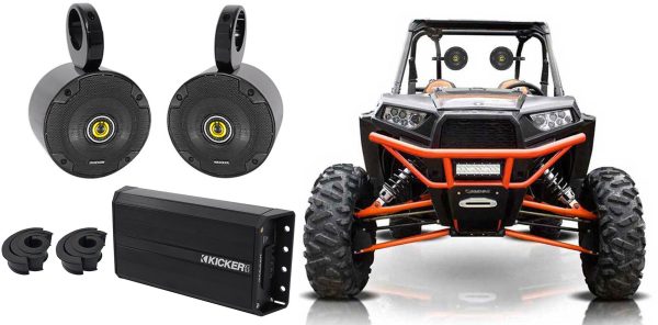 2 Kicker 5.25  Tower Speakers+2-Ch. Kicker Amp for Polaris JEEP ATV UTV RZR CART Discount